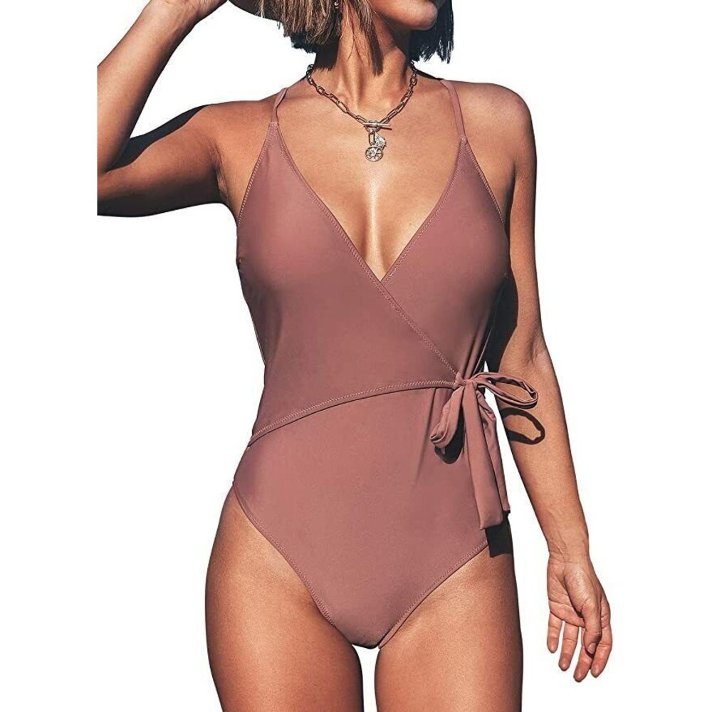 Cupshe Women's Wrap One Piece Swimsuit in Dusty Rose